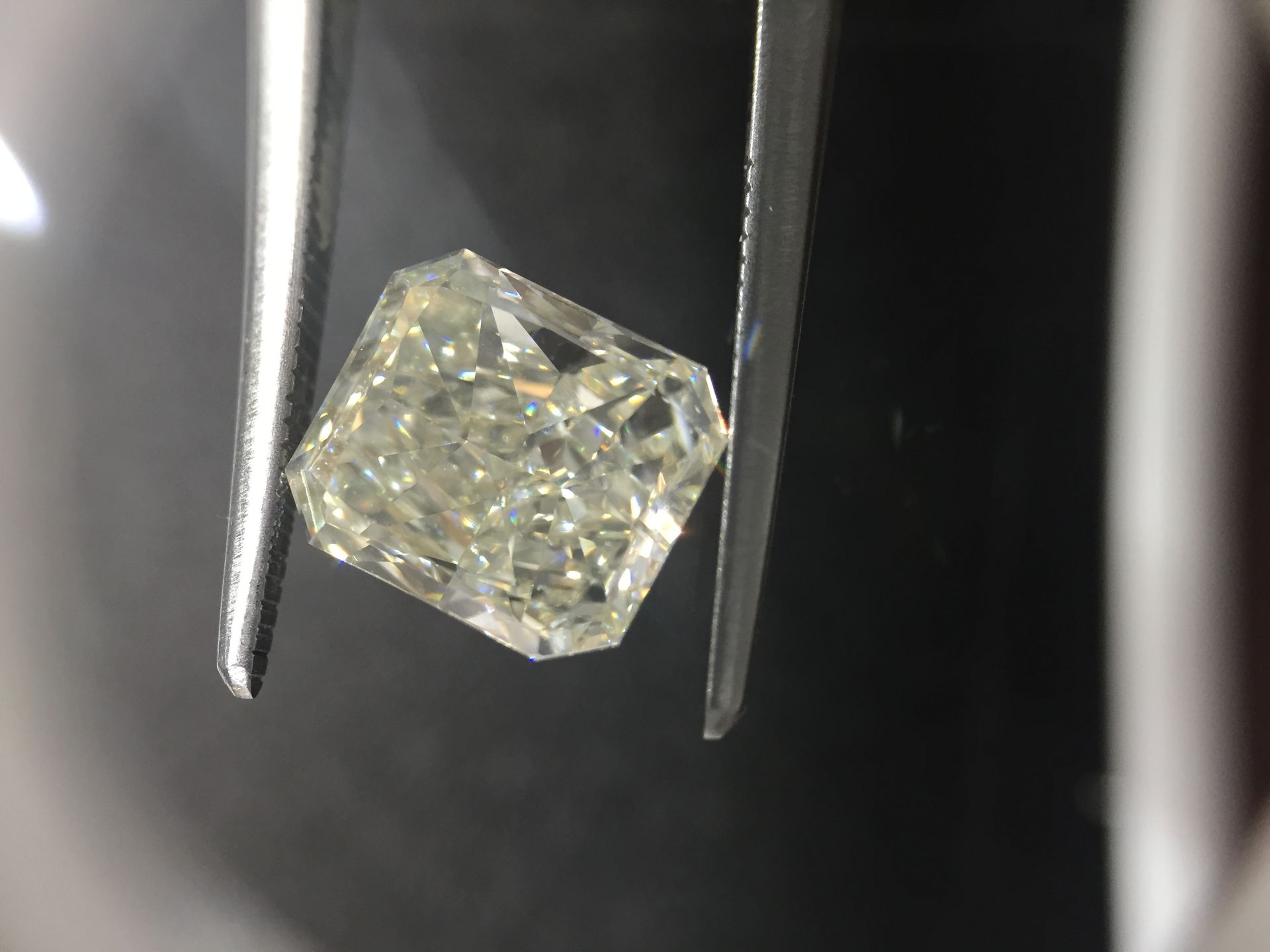 2.03ct radiant cut diamond. K colour, VS1 clarity. No certification. Valued at £17355
