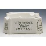 J M BLAIR PORCELAIN CONNECTORS ADVERTISING ASHTRAY 20TH C.