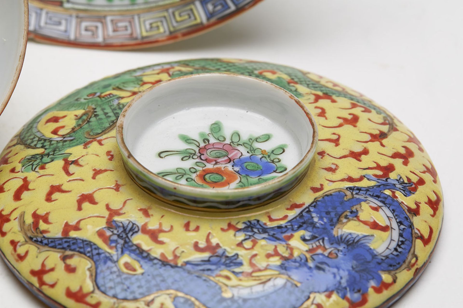 VINTAGE CHINESE LIDDED DRAGON CUP & STAND 20TH C. - Image 6 of 11