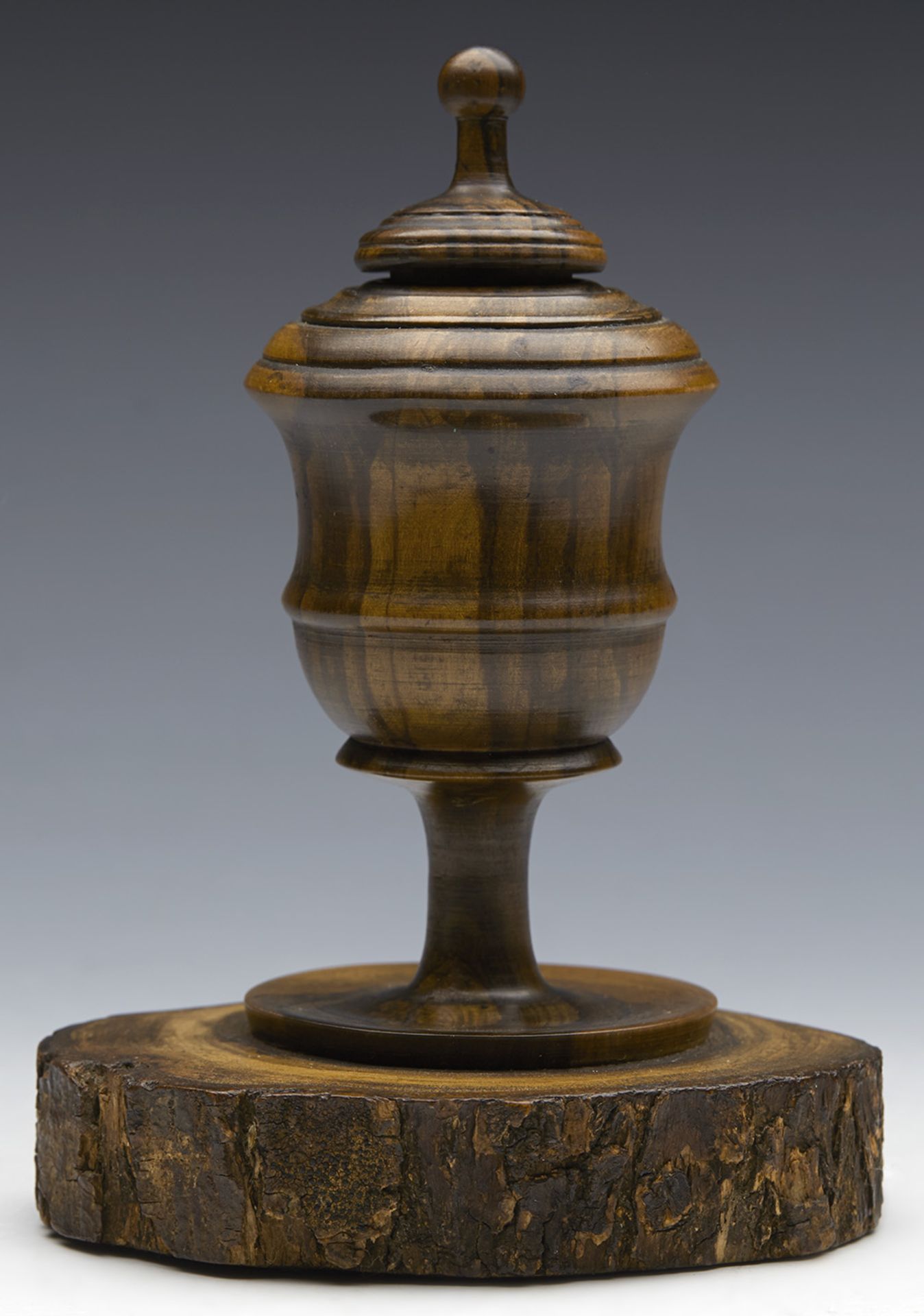 ANTIQUE FINELY HAND TURNED TREEN INKWELL 19TH C.