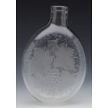 ANTIQUE GLASS FLASK ENGRAVED WITH FRUITING VINES 19TH C.