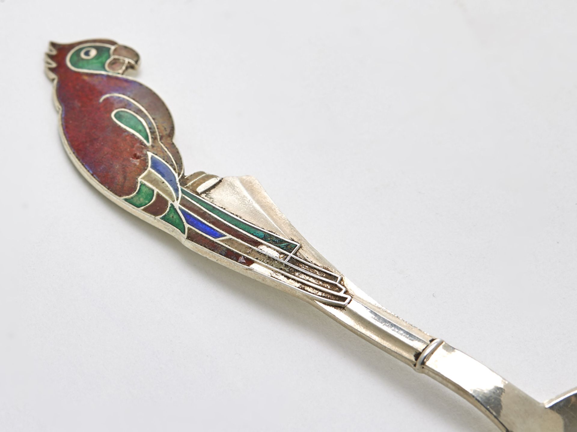 FINE QUALITY VINTAGE RUSSIAN ENAMEL PARROT SPOON 20TH C. - Image 3 of 5