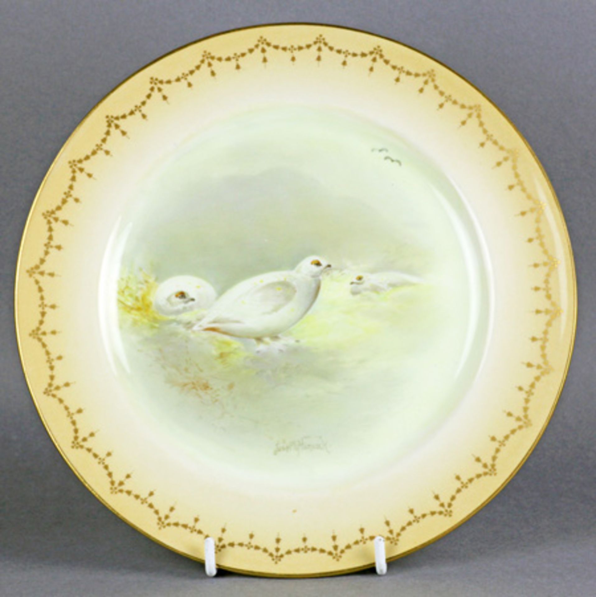 ROYAL DOULTON PAINTED PTARMIGAN PLATE BY JOSEPH HANCOCK FOR TIFFANY C.1910 - Image 10 of 10