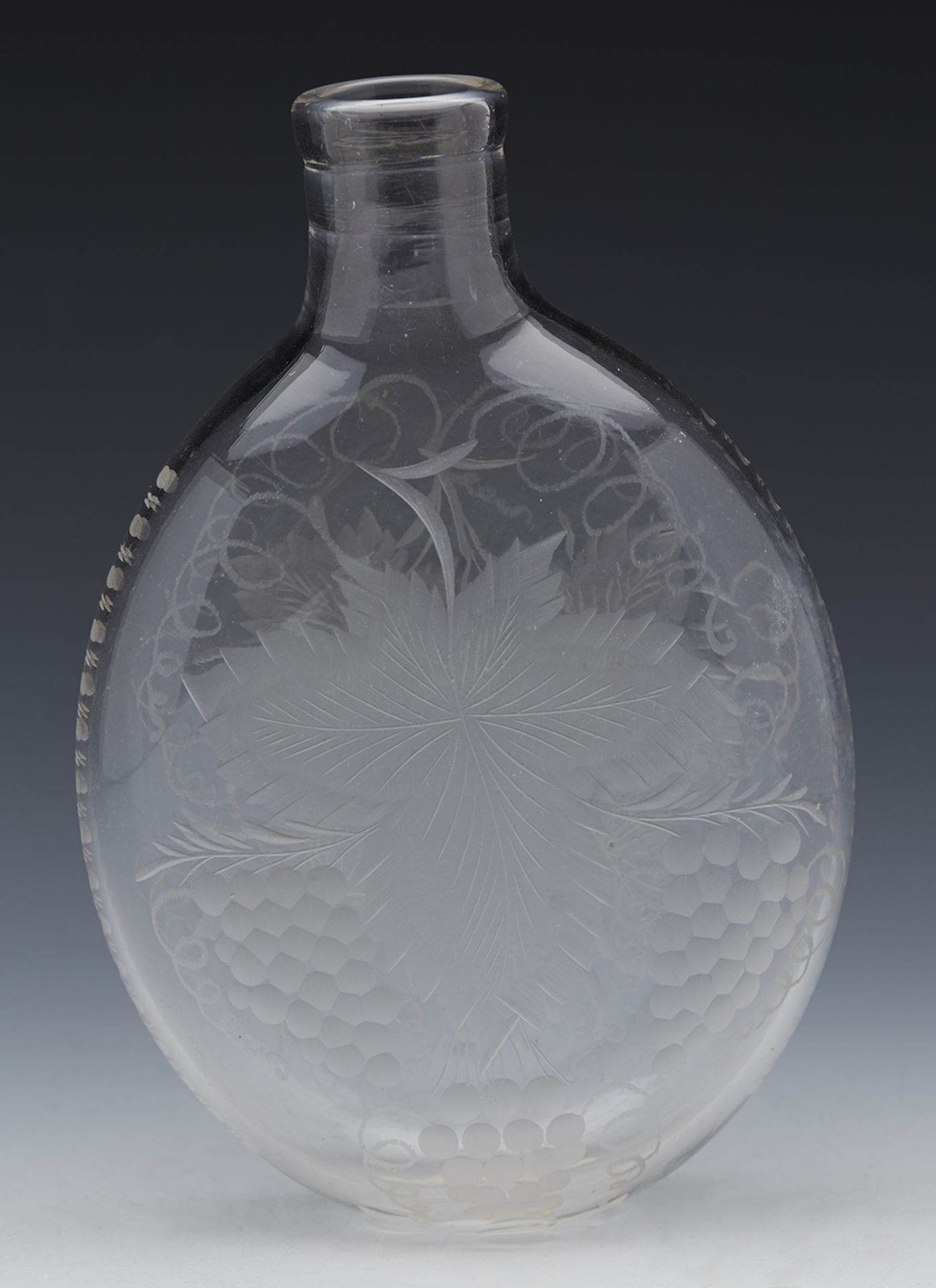 ANTIQUE GLASS FLASK ENGRAVED WITH FRUITING VINES 19TH C. - Image 7 of 9