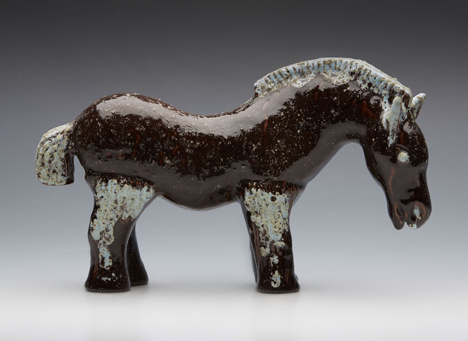 VINTAGE FRENCH ART POTTERY HORSE WITH VOLCANIC GLAZES 20TH C.