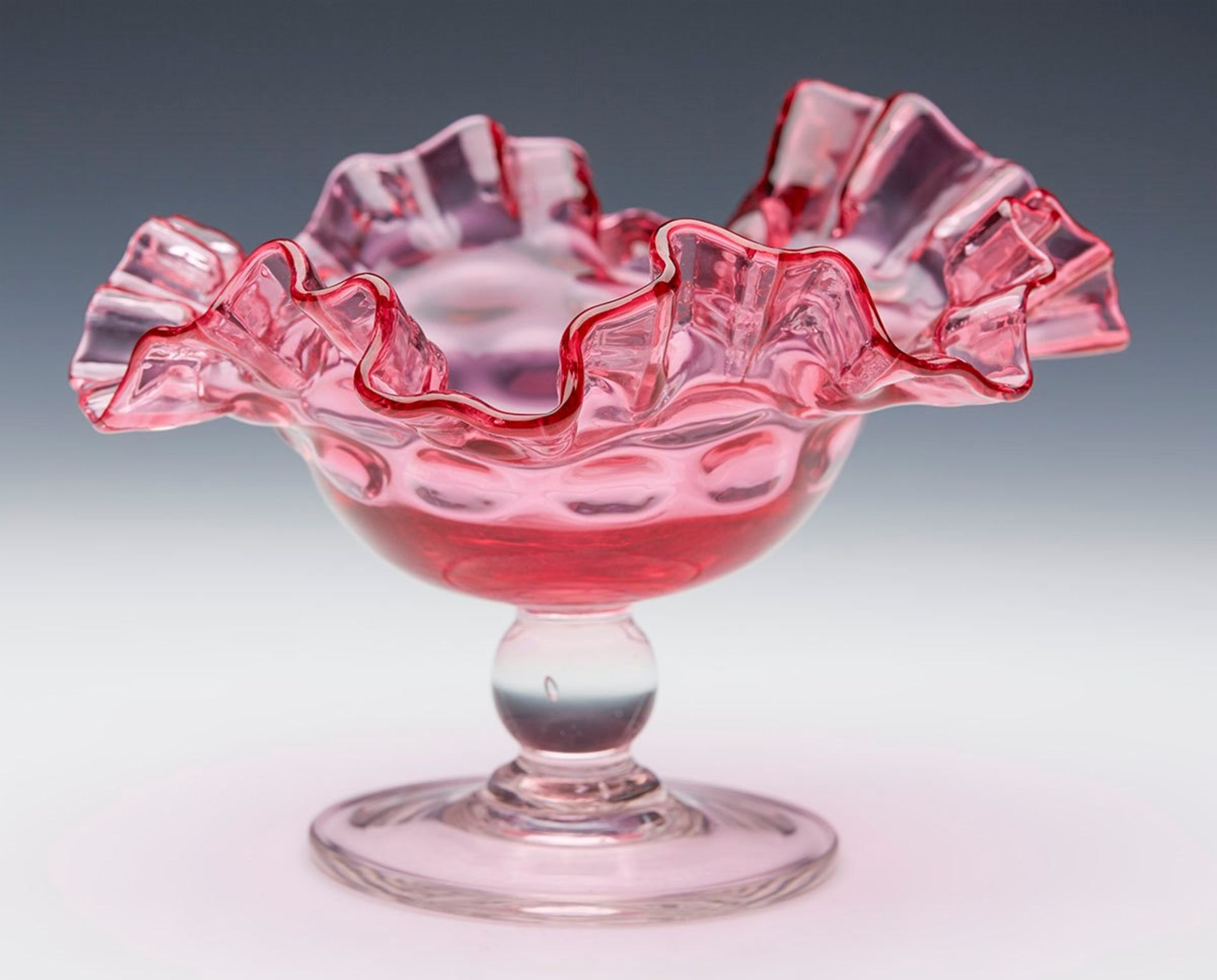 ANTIQUE/VINTAGE CRANBERRY GLASS PEDESTAL DISH 19/20TH C. - Image 4 of 7