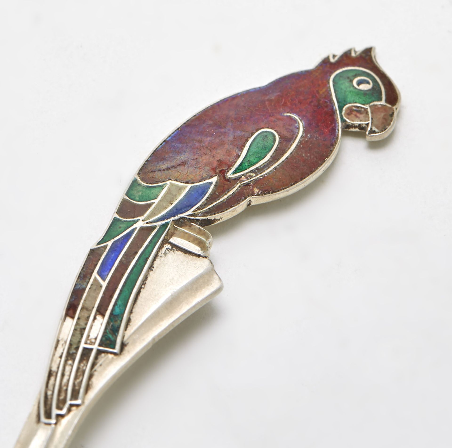 FINE QUALITY VINTAGE RUSSIAN ENAMEL PARROT SPOON 20TH C. - Image 2 of 5