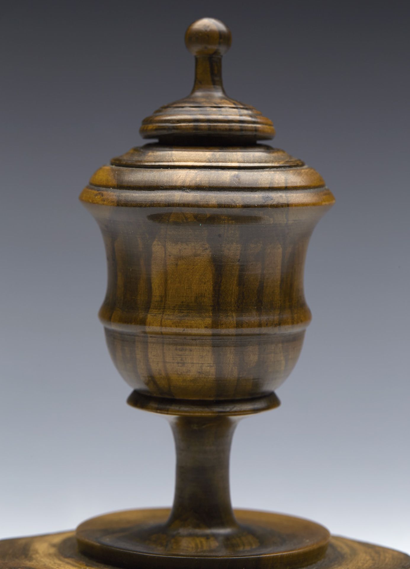 ANTIQUE FINELY HAND TURNED TREEN INKWELL 19TH C. - Image 3 of 7