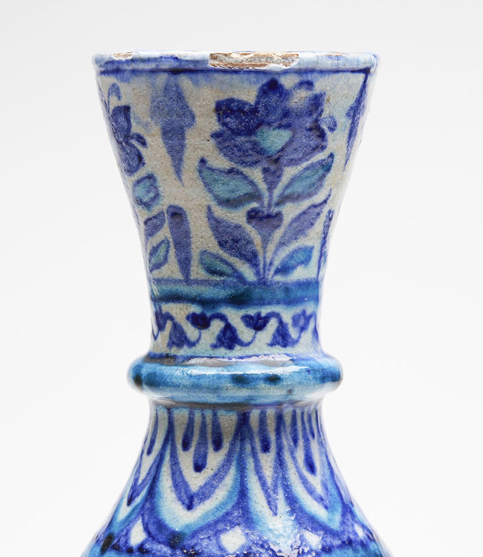 ANTIQUE MULTANI BLUE & WHITE FLORAL VASE SIGNED 19TH C. - Image 2 of 9