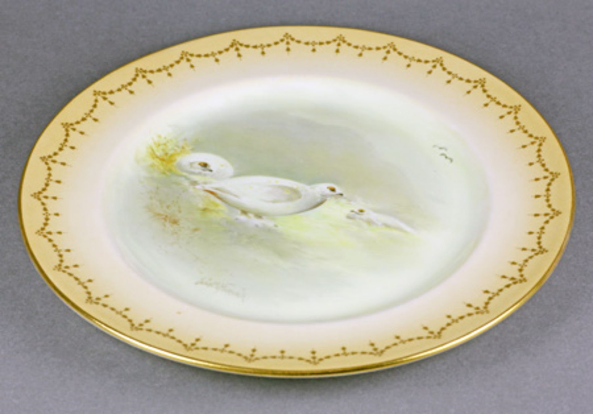 ROYAL DOULTON PAINTED PTARMIGAN PLATE BY JOSEPH HANCOCK FOR TIFFANY C.1910 - Image 5 of 10