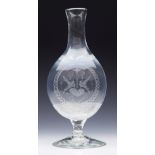 ANTIQUE GLASS MARRIAGE CARAFE ENGRAVED WITH LOVE BIRDS 19TH C.