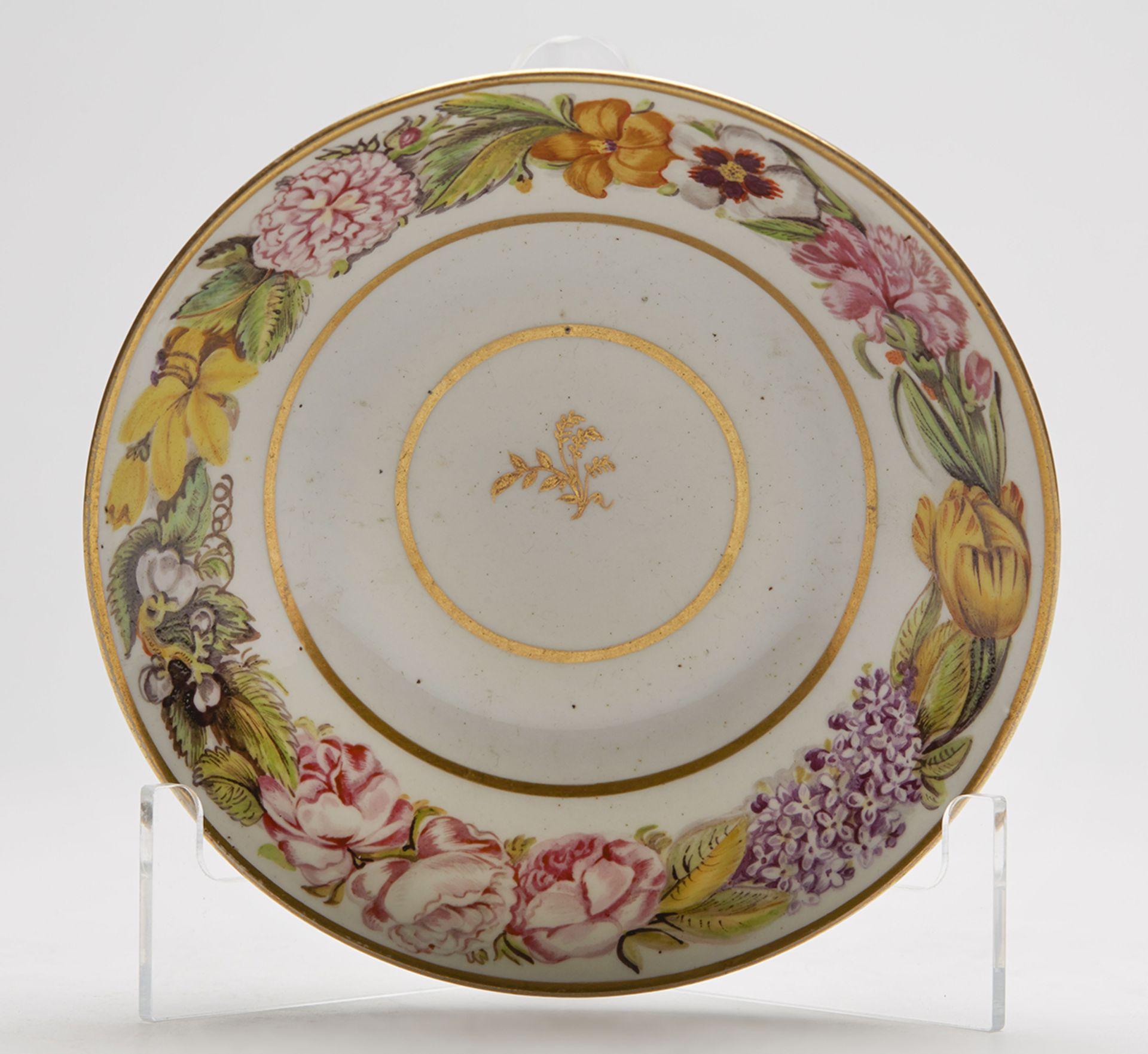 ANTIQUE FLORAL HAND PAINTED SAUCER C.1800