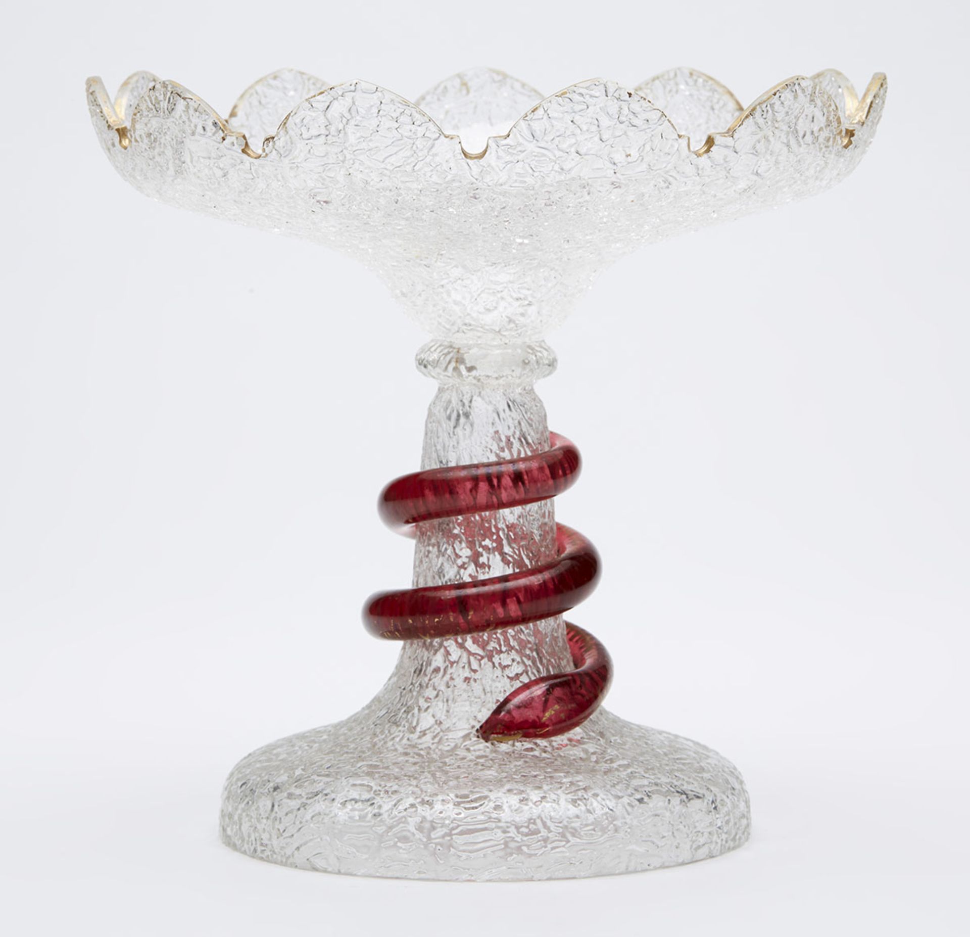 ANTIQUE PEDESTAL TAZZA WITH SNAKE APPLIED STEM 19TH C.
