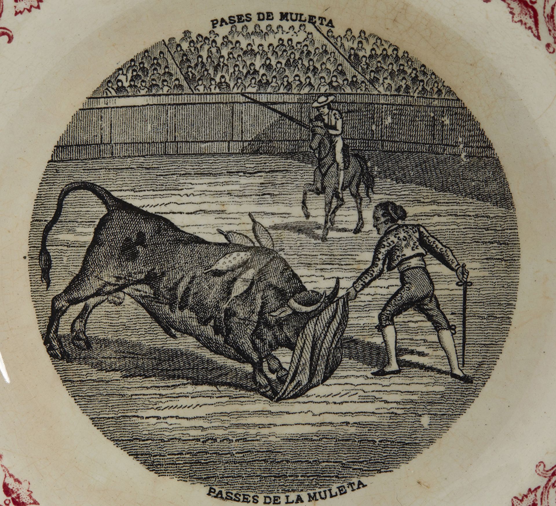 ANTIQUE FRENCH GIEN PASES DE MULETA BULL PLATE c.1900 - Image 2 of 7