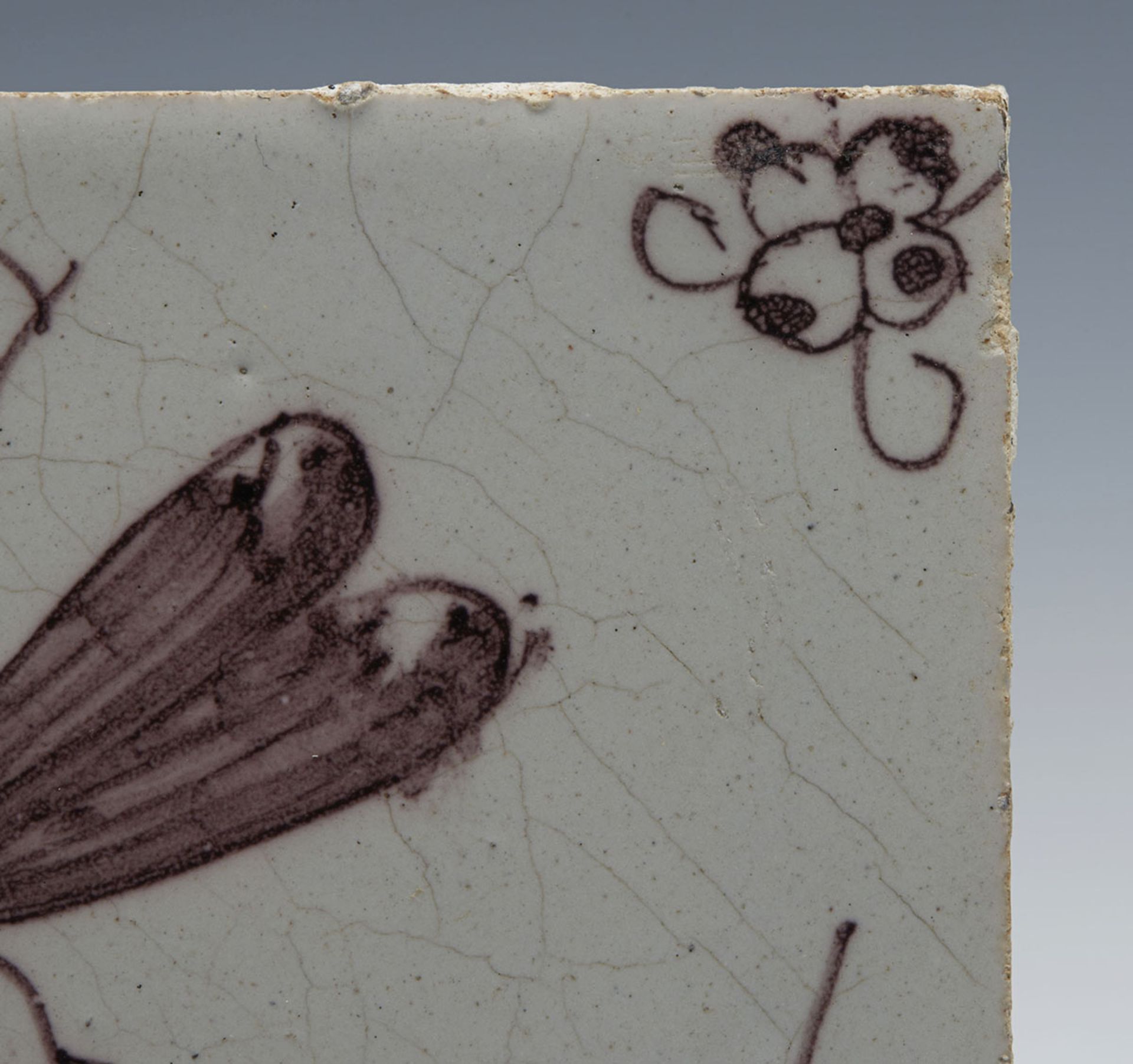 ANTIQUE DELFT FAIENCE TILE WITH DRAGONFLY IN PUCE 18/19TH C - Image 3 of 6