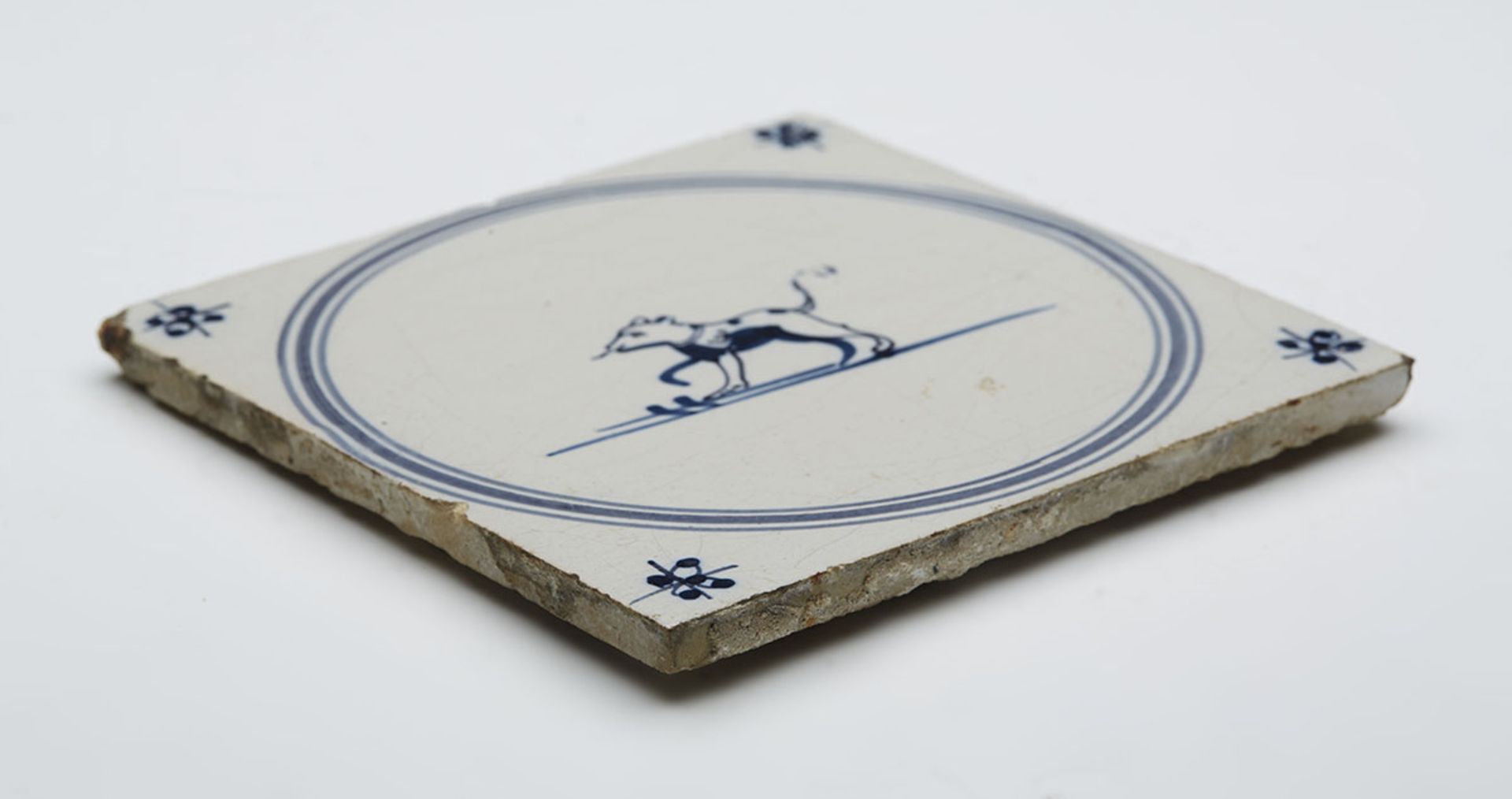 ANTIQUE DELFT FAIENCE BLUE & WHITE TILE WITH DOG 18/19TH C - Image 5 of 5