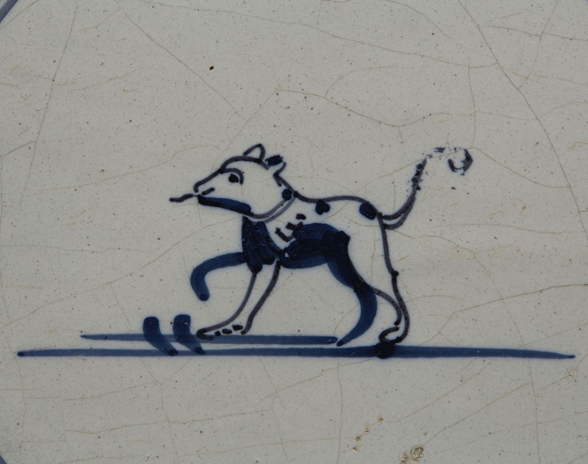 ANTIQUE DELFT FAIENCE BLUE & WHITE TILE WITH DOG 18/19TH C - Image 2 of 5