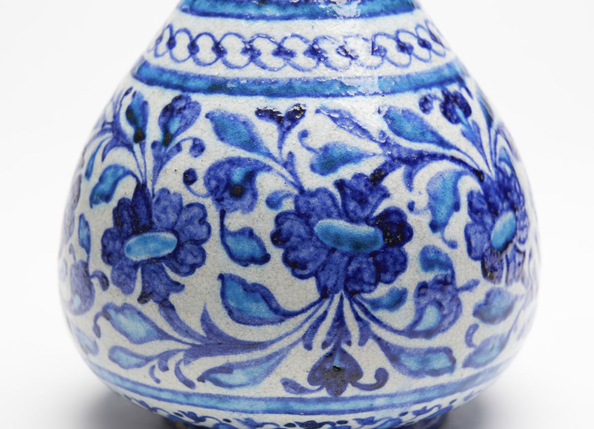 ANTIQUE MULTANI BLUE & WHITE FLORAL VASE SIGNED 19TH C. - Image 3 of 9