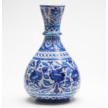 ANTIQUE MULTANI BLUE & WHITE FLORAL VASE SIGNED 19TH C.