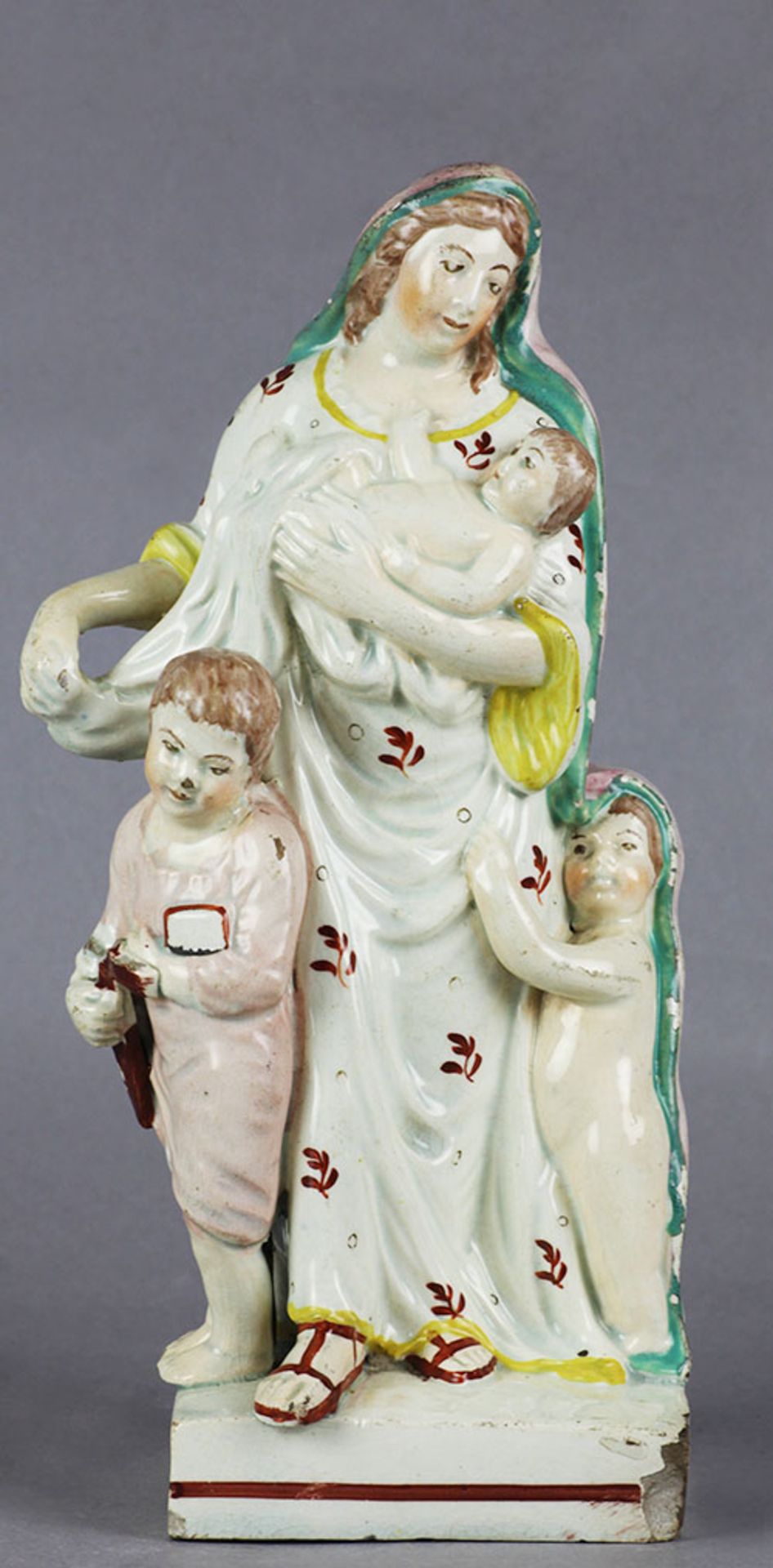 ANTIQUE PEARLWARE CHARITY WITH THREE CHILDREN C.1800