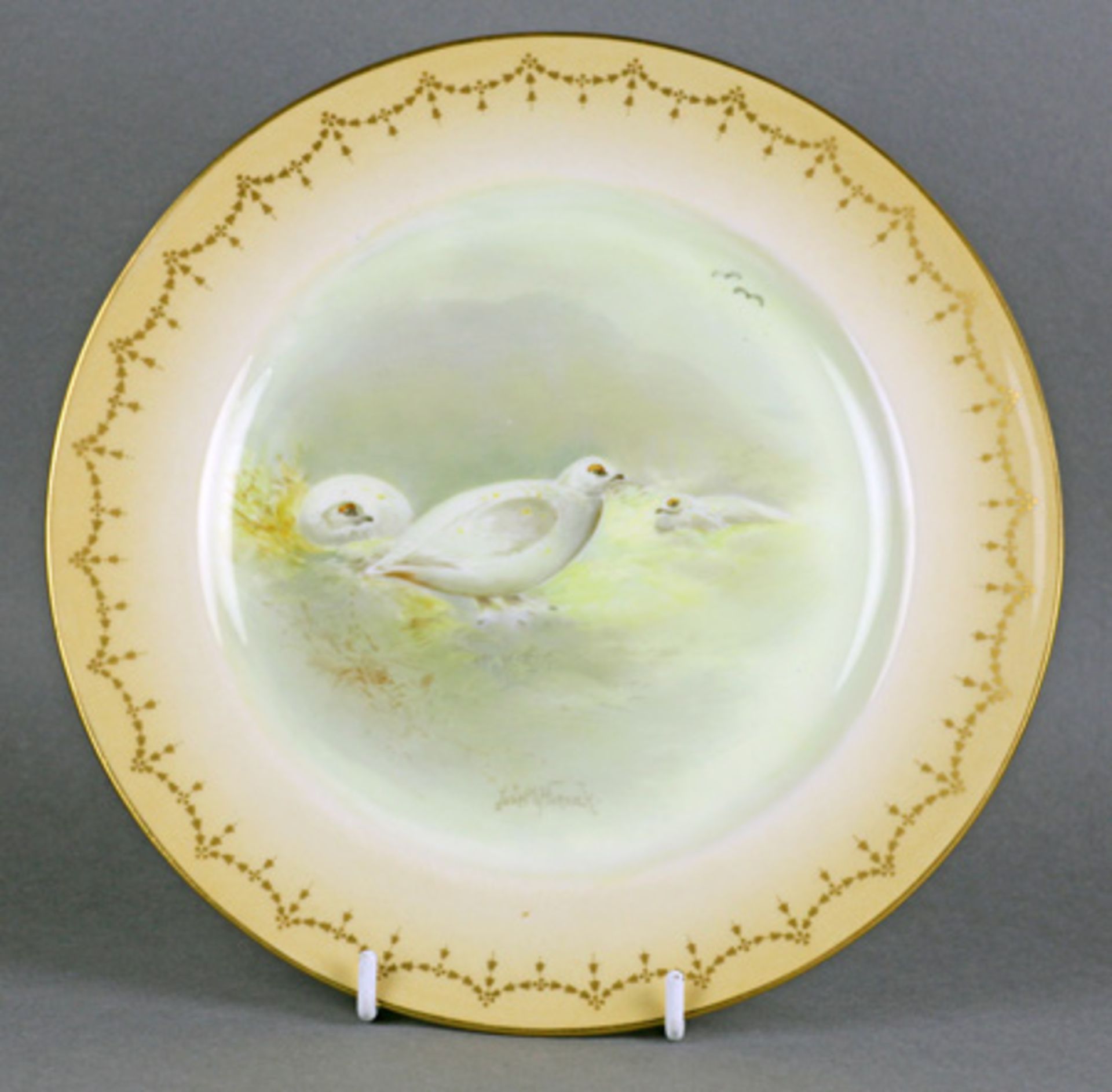 ROYAL DOULTON PAINTED PTARMIGAN PLATE BY JOSEPH HANCOCK FOR TIFFANY C.1910