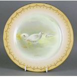 ROYAL DOULTON PAINTED PTARMIGAN PLATE BY JOSEPH HANCOCK FOR TIFFANY C.1910