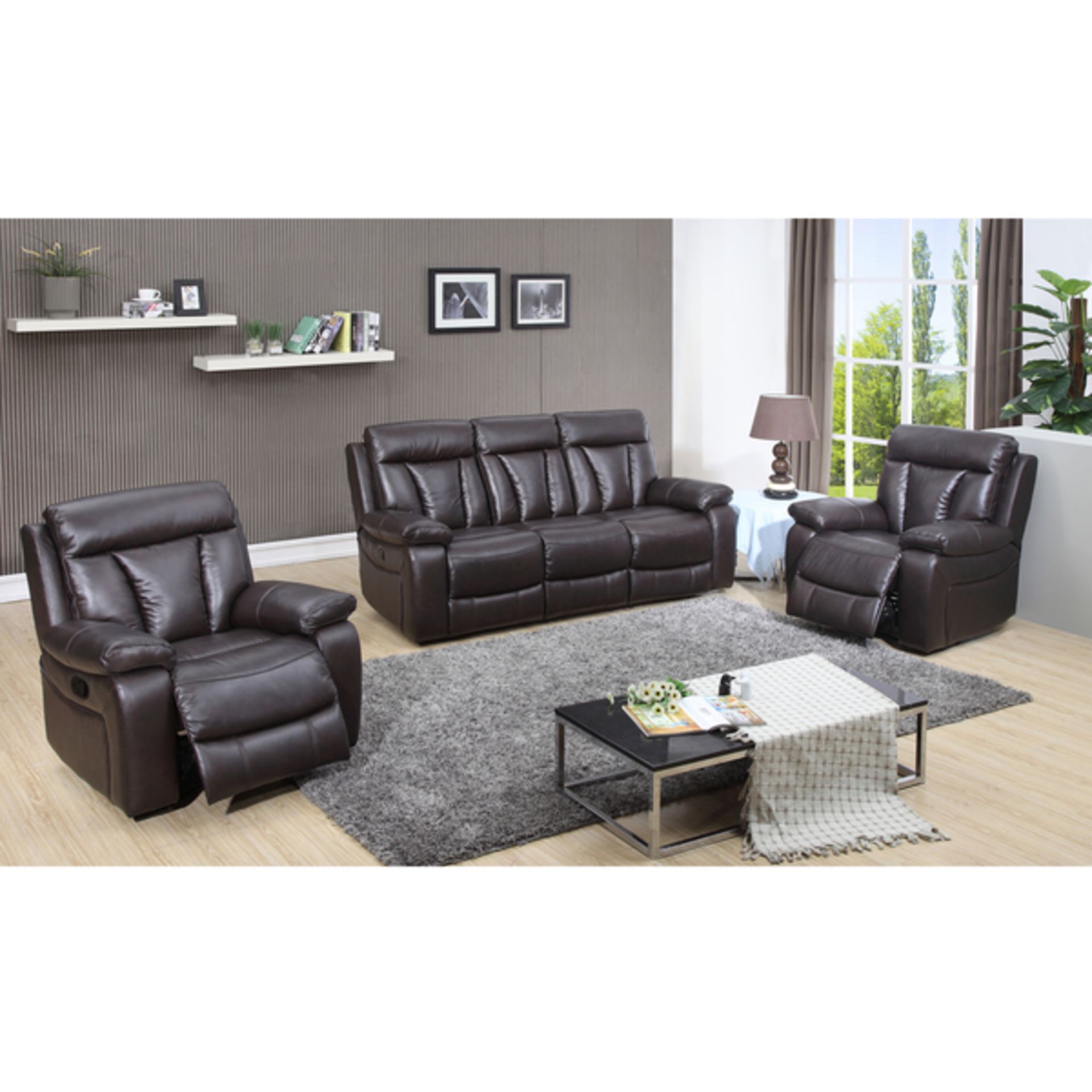 Brand new direct from the manufacturers Bermuda 3 seater plus 2 seater laredo fabric reclining
