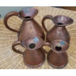 Vintage 4 x Graduated Copper Jugs