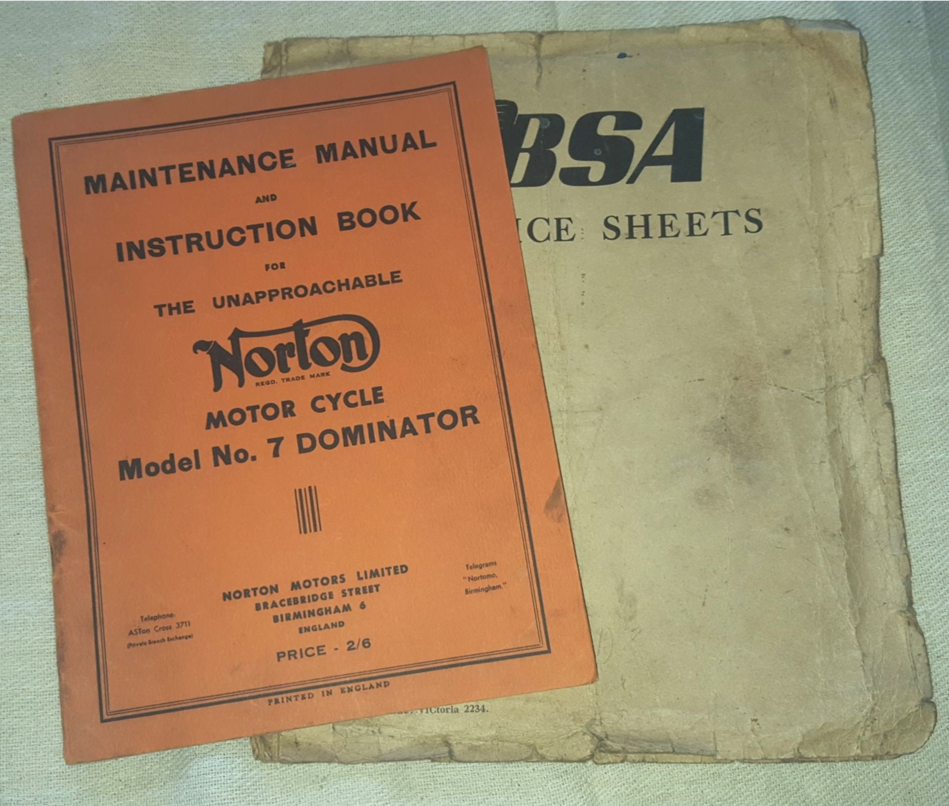 2 Vintage Motor Cycle Reference Books. Norton c1953 BSA Service Sheets