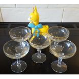 Vintage Retro Babycham & 5 Glasses