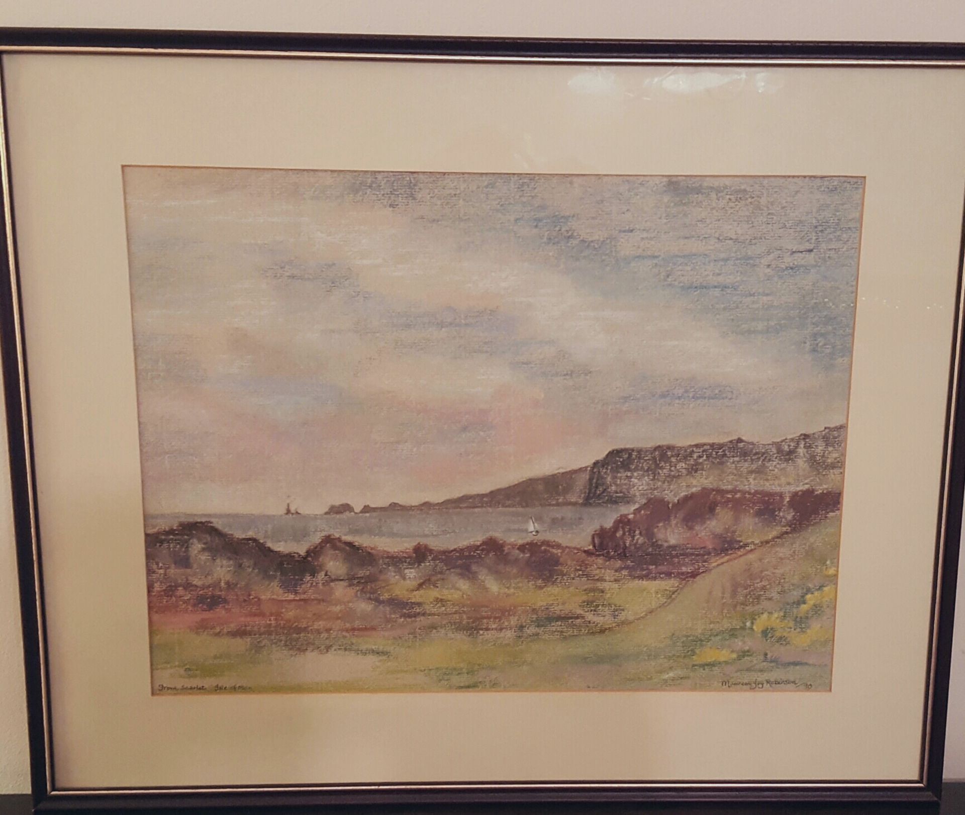 Painting Pastel Coastal Scene Isle of Man Signed Robinson