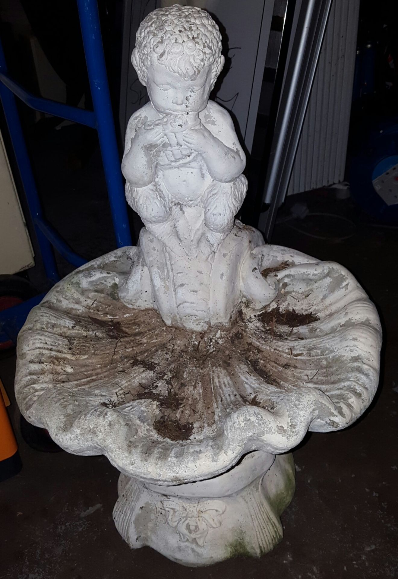 Stone Cherub & Shell Garden Bird Bath