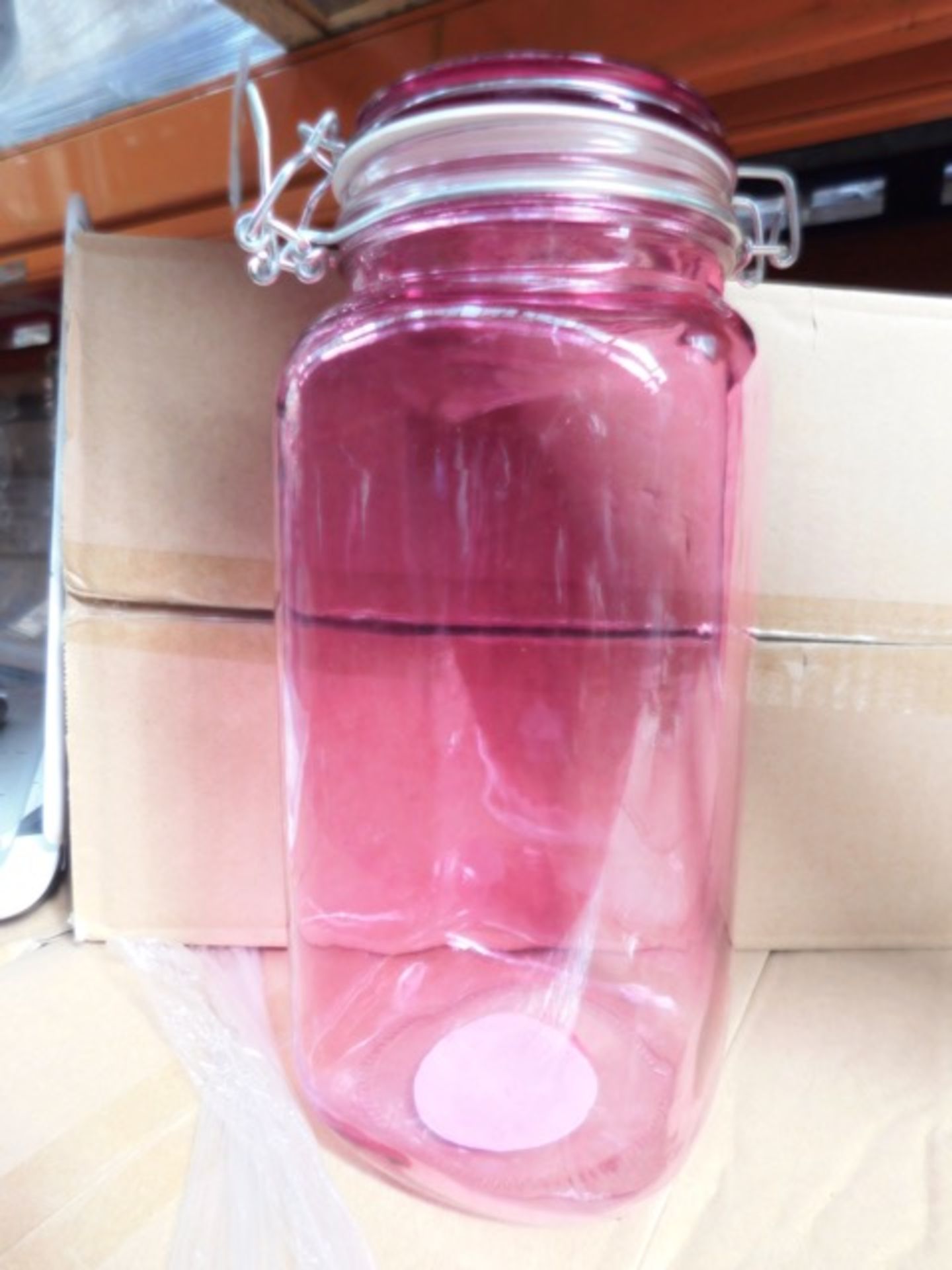 60 x Brand New Chef Aid X-Large 2000ML Pink Tinted Clip Glass Jars