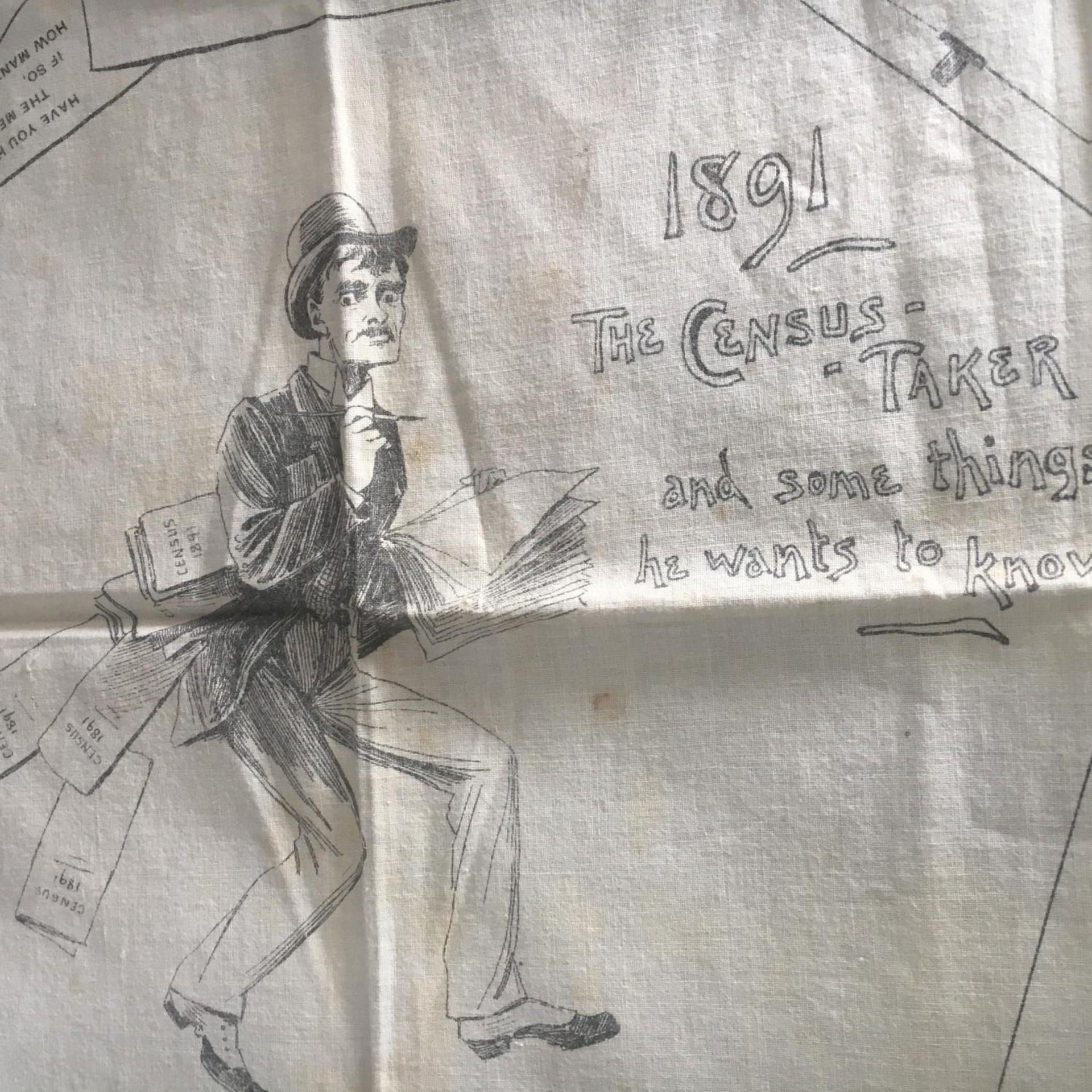 1891 "The Census Taker and Some Things He Wants to Know" printed Large Handkerchief. On cotton and - Image 2 of 7