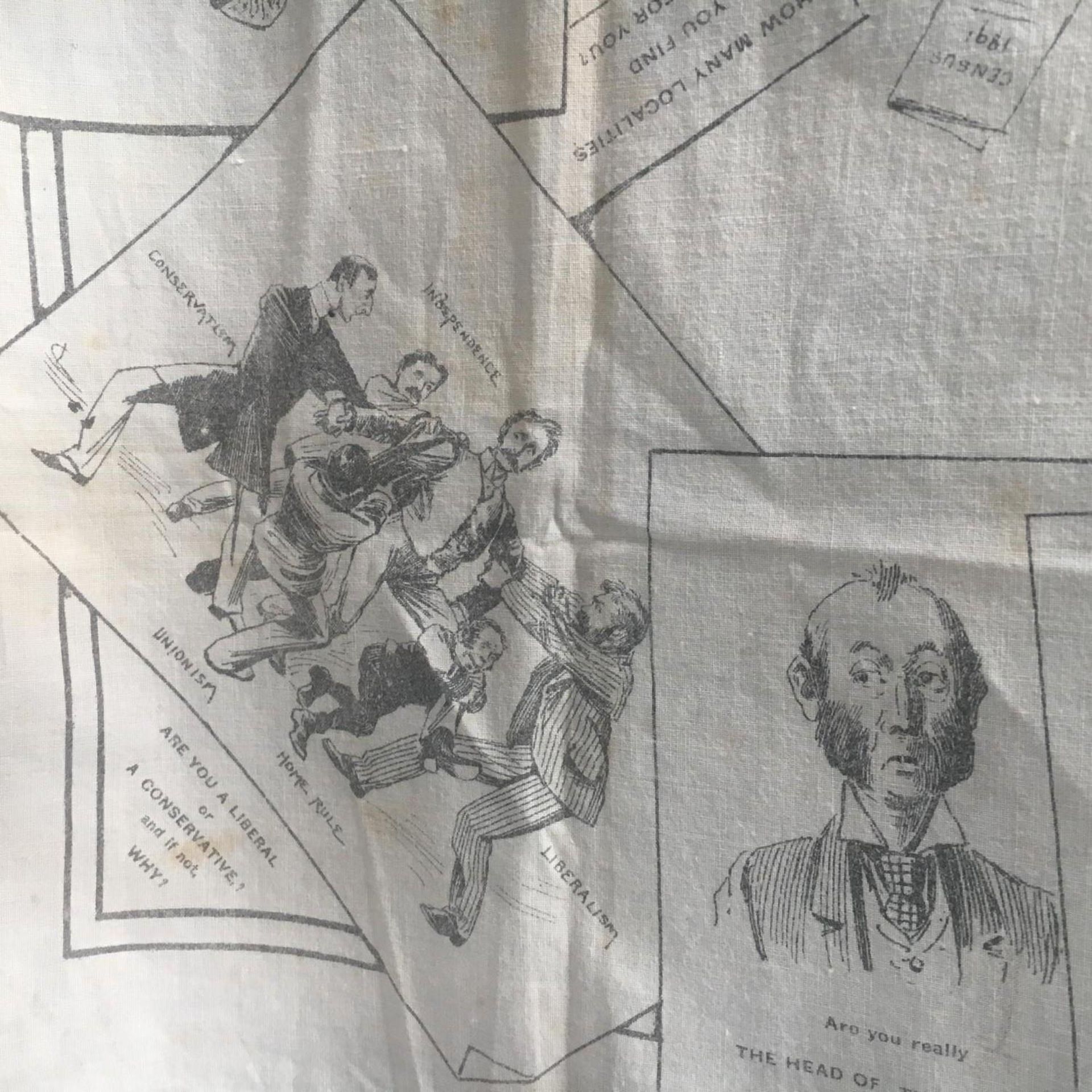 1891 "The Census Taker and Some Things He Wants to Know" printed Large Handkerchief. On cotton and - Image 6 of 7