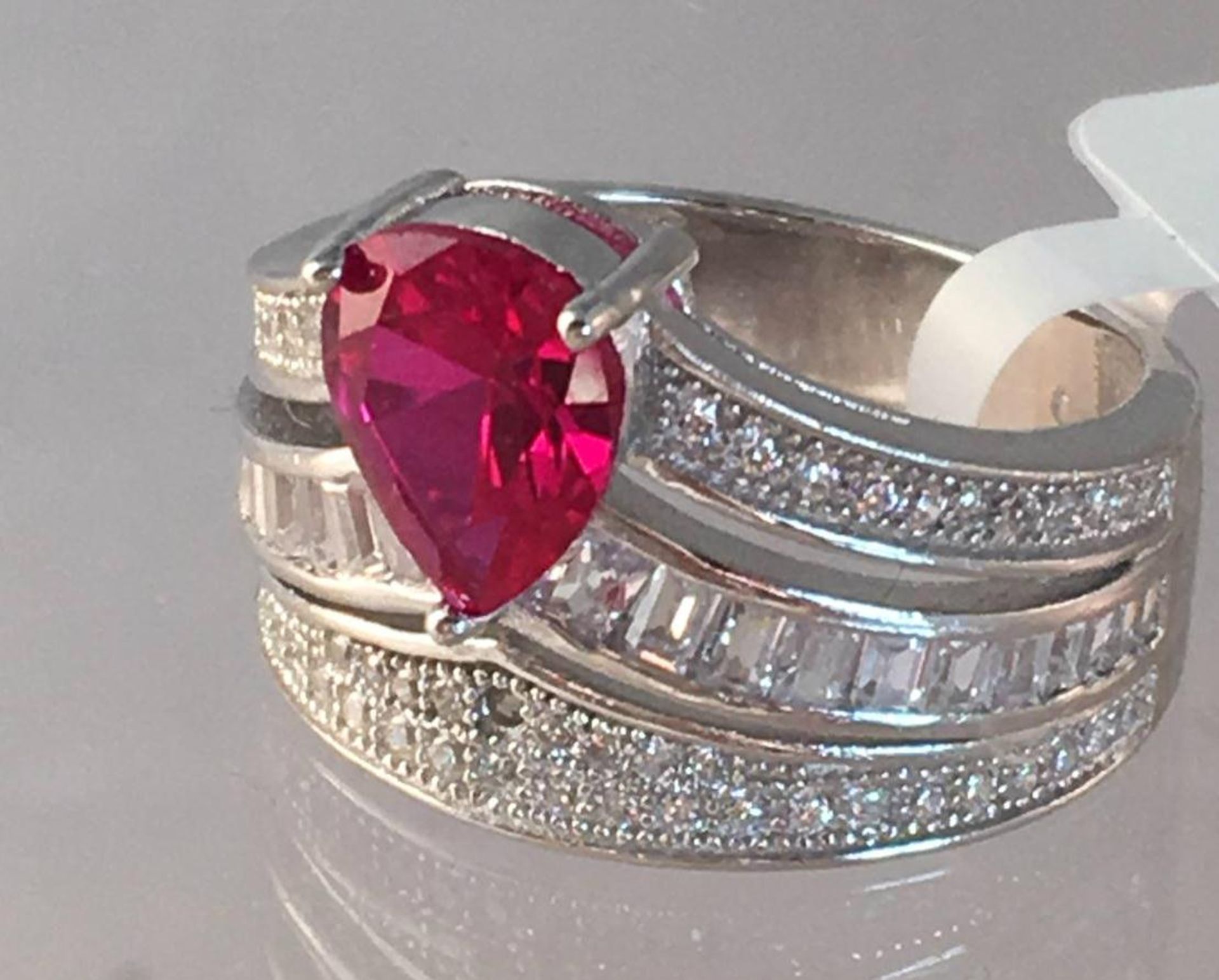 2.75ct Simulated Pink Sapphire and White Diamond Ring in Rhodium Plated 925 silver - Size O .