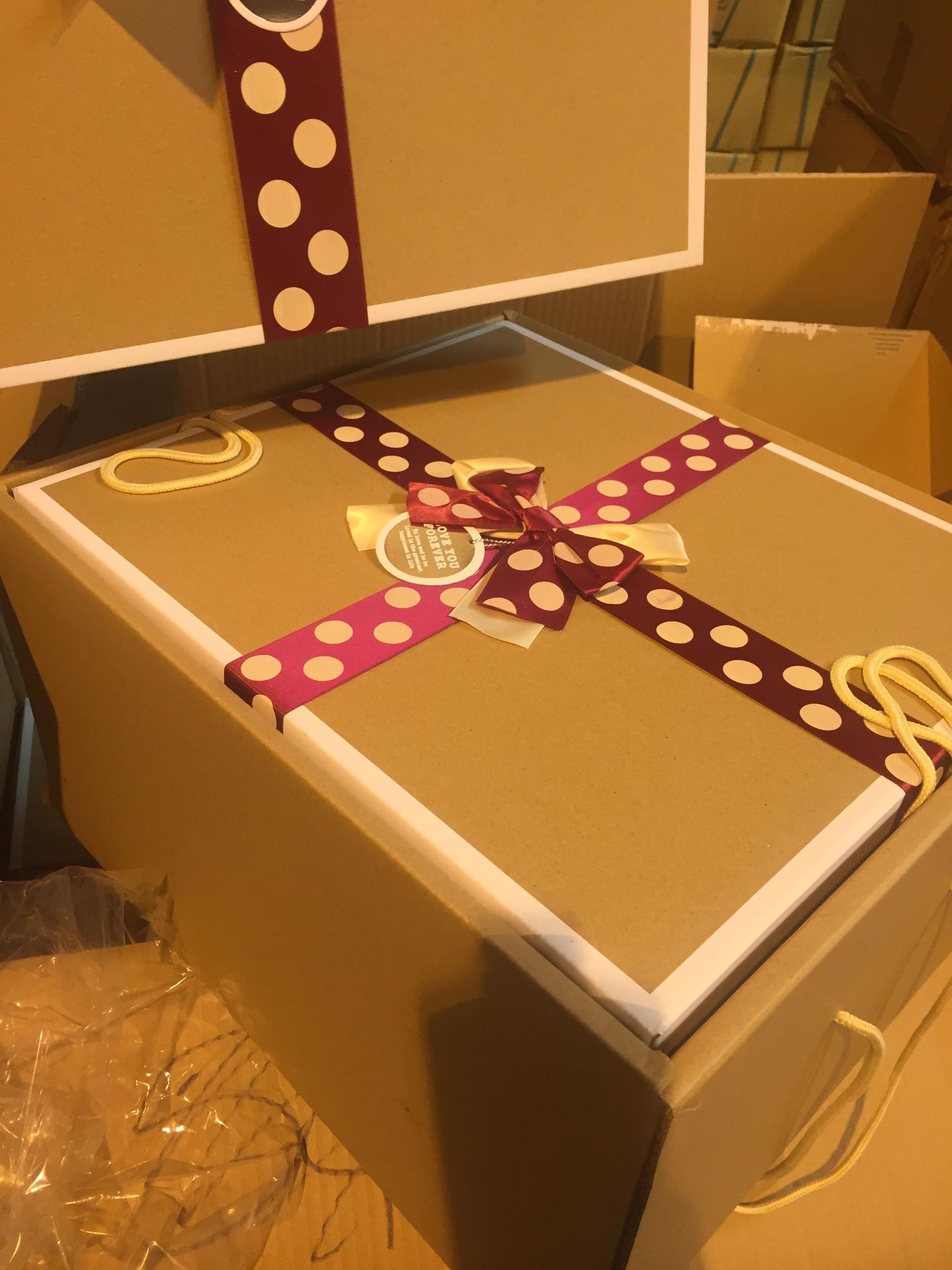 7 boxes of 4 stacking sets of 3 sizes beautiful gift boxes. Red poker dot bow. - Image 6 of 7