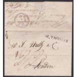 DANISH WEST INDIES 1818 - Entire letter from La Guayra to London sent by forwarding agent to St