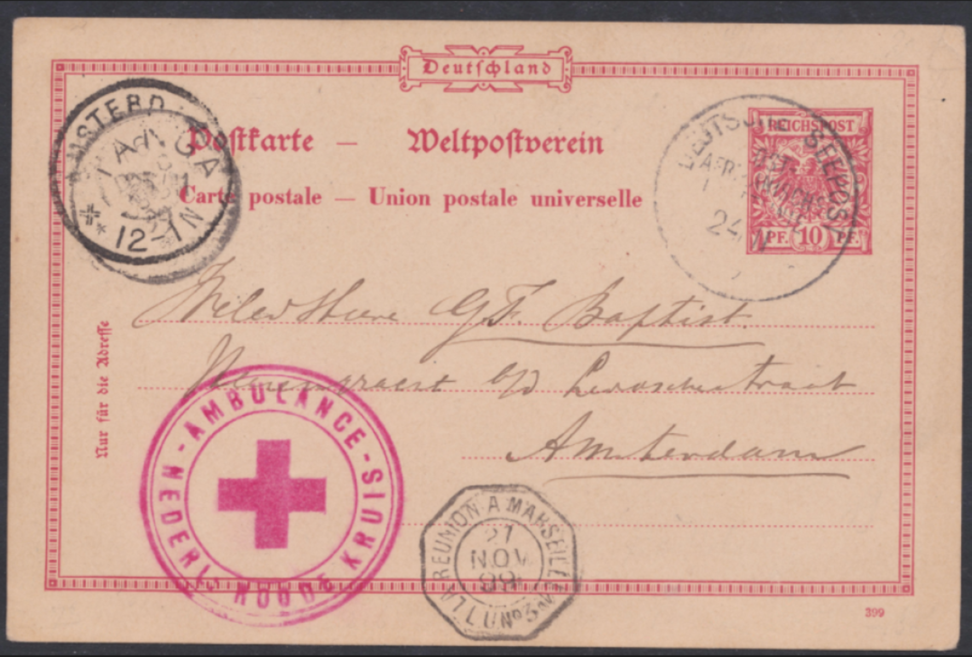 BOER WAR 1899 (Nov 24) - German 10pf postal stationery postcard to Holland from a volunteer in the