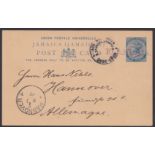 JAMAICA / GERMANY 1889 - Jamaica 1d postal stationery Post Card to Germany cancelled by the large