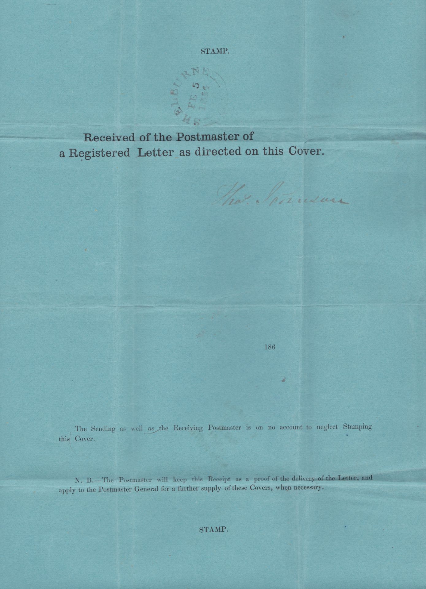 NOVA SCOTIA 1864 - Green Registered Letter Wrapper with partly printed contents and address panel, - Image 2 of 2