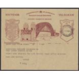 AUSTRALIA 1932 - Sydney Harbour Bridge souvenir telegram with S.E Pylon c.d.s. (Mar 1) and the