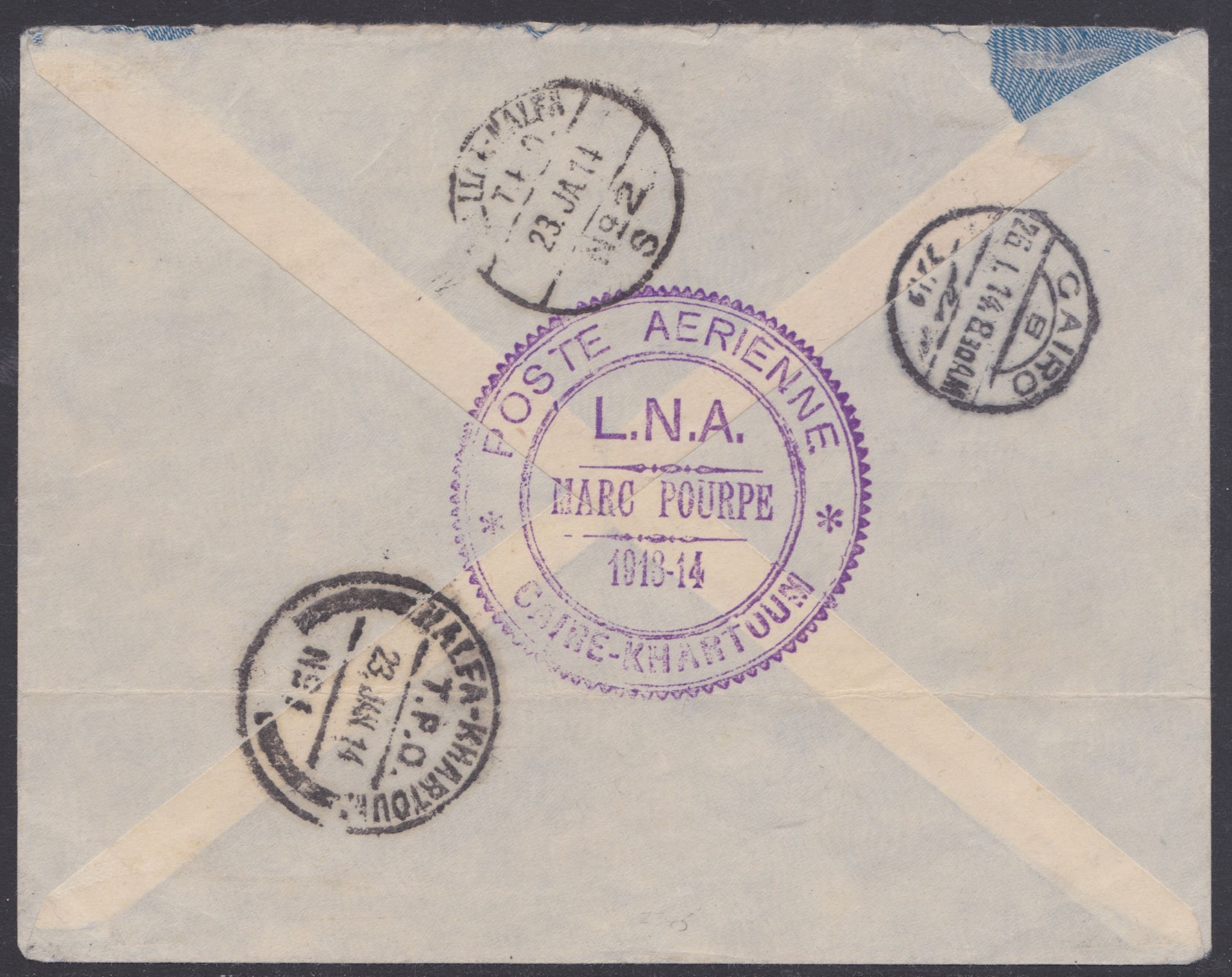 SUDAN / EGYPT - AIR MAILS 1914 (Jan 24) - Ligue Nationale Aerienne cover (light horizontal fold) - Image 2 of 2