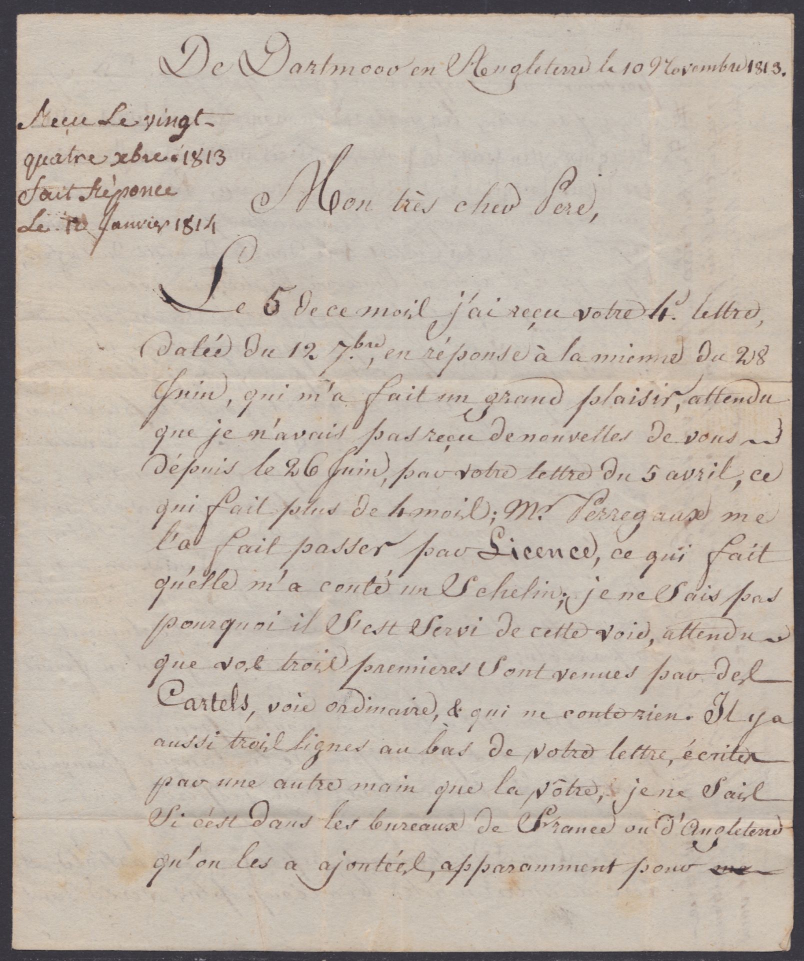 G.B. - MILITARY 1813 - Entire letter from a French P.O.W. J. Renevey in Dartmoor Prison to his - Image 2 of 5