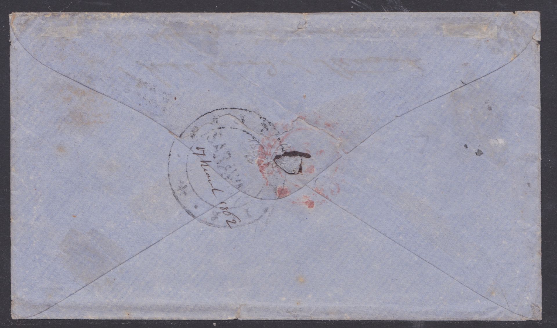 SARAWAK 1862 - Neat Blue Envelope to the Revd. F.C. Johnson in Somerset, franked by 1856-64 2a - Image 2 of 2
