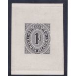 CAYMAN ISLANDS 1909 - 1d Postal stationery postcard and envelope stamp Die Proof in black on thin