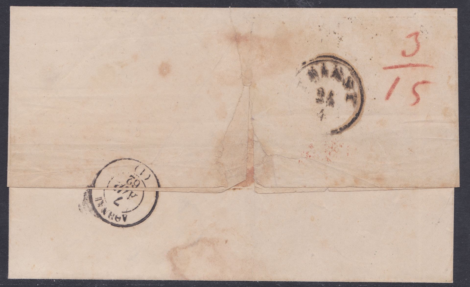 GREECE 1862 - Entire (some staining) from Patras to Trieste bearing 1861 Paris Printing 5L, 20L, - Image 2 of 2