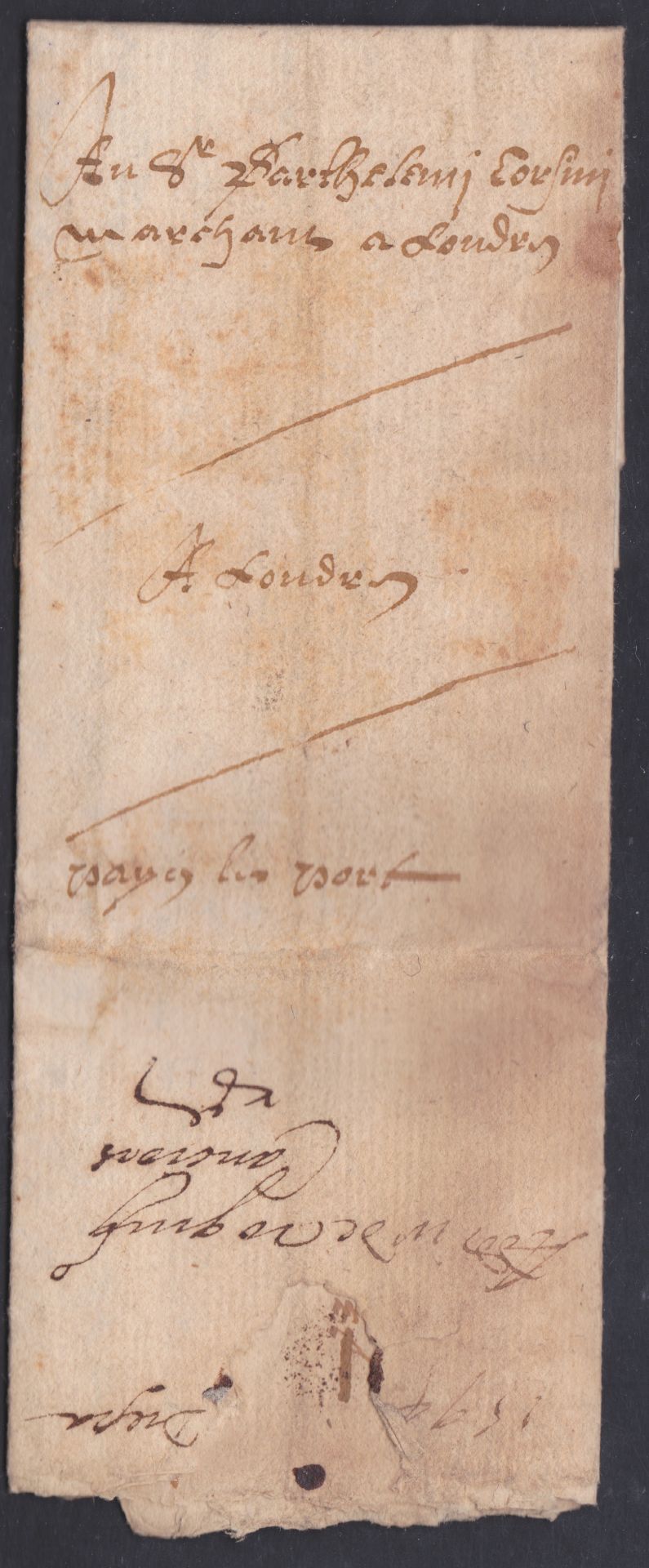 FRANCE - CORSINI 1594 - Entire letter from Monsieur Teauchoys, a merchant in Dieppe to Bartolomeo