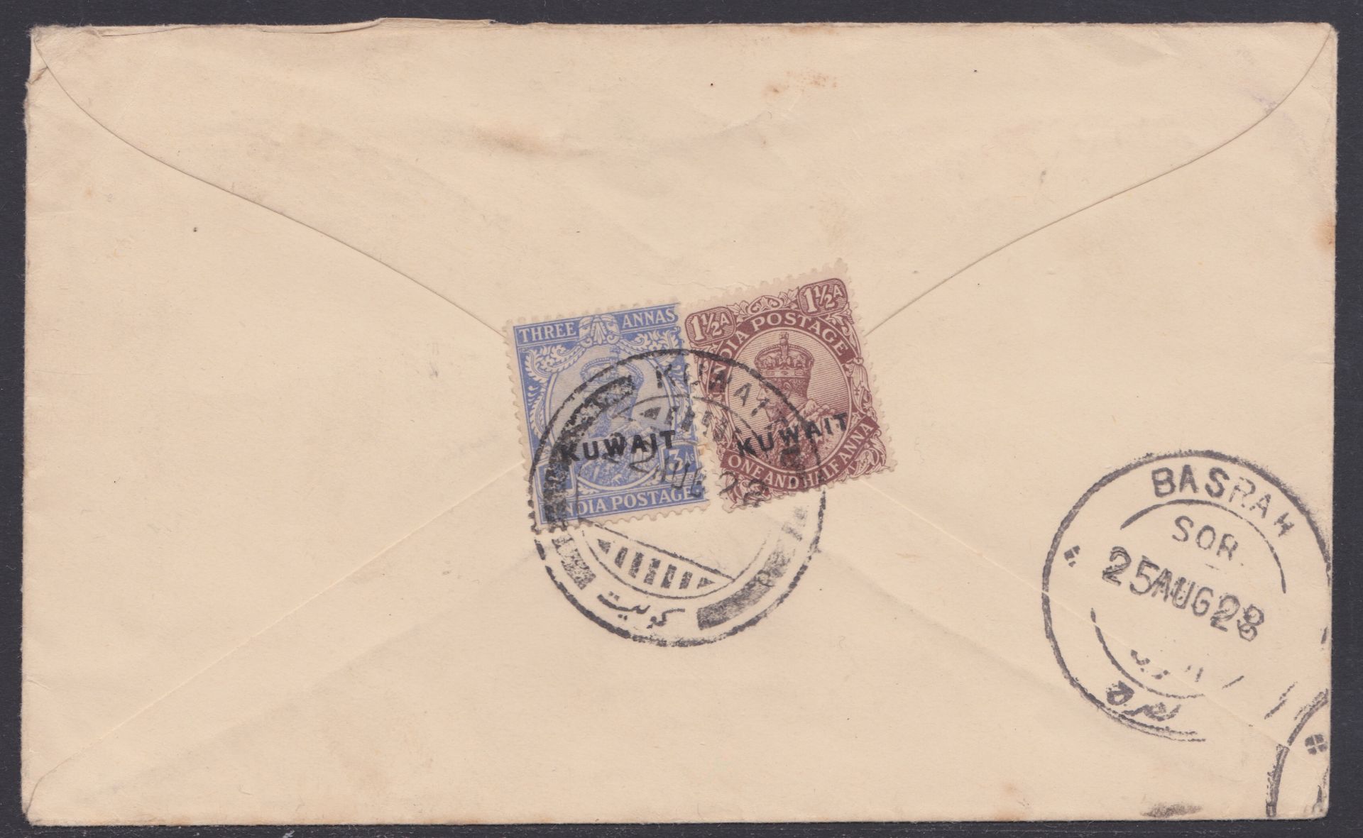 KUWAIT 1928 (Aug 22) - Cover to Scotland endorsed "Air mail Basra - Cairo" franked on the reverse by - Image 2 of 2