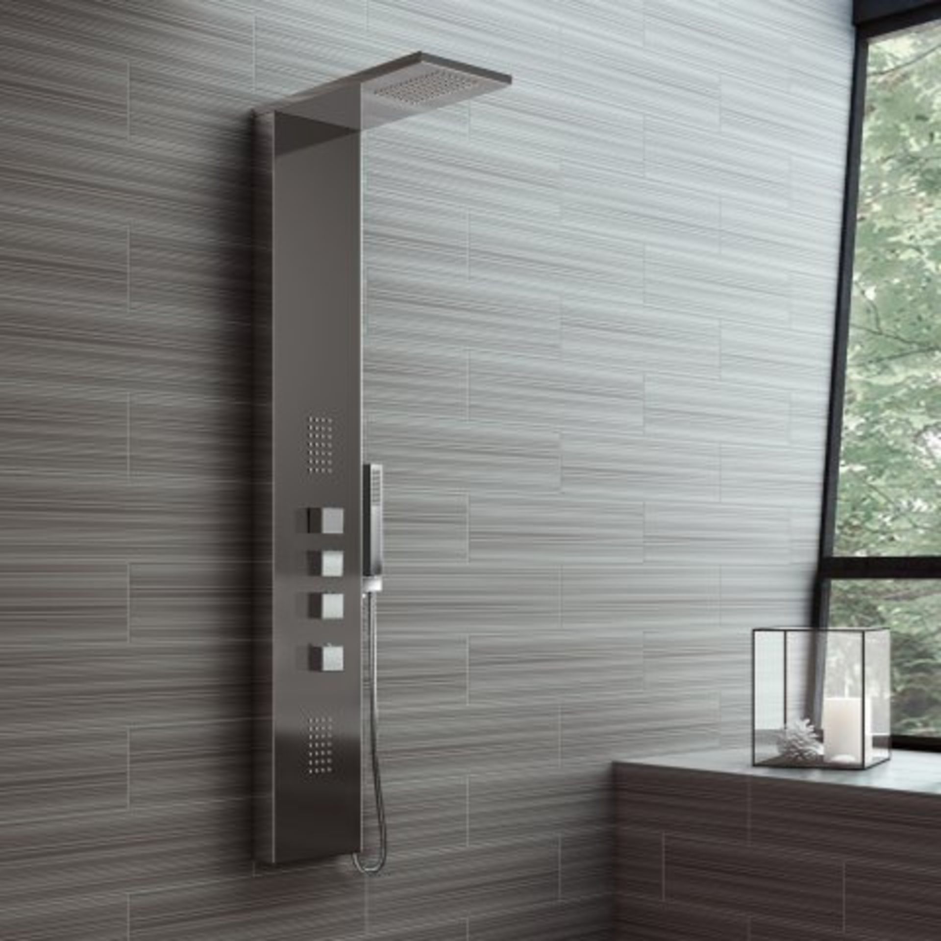 (O1) Black Shower Panel Tower & Luxury Body Jets. RRP £599.99. Feel inspired with our premium shower